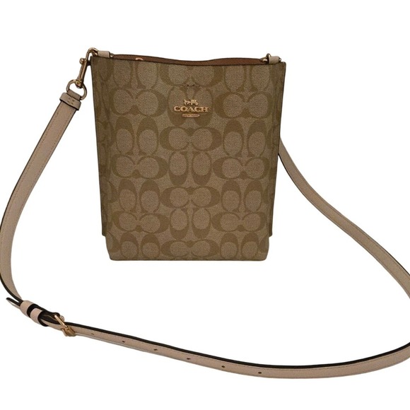 Coach Handbags - Coach Mollie Bucket Bag 22 Signature Canvas Khaki Chalk Crossbody CA582